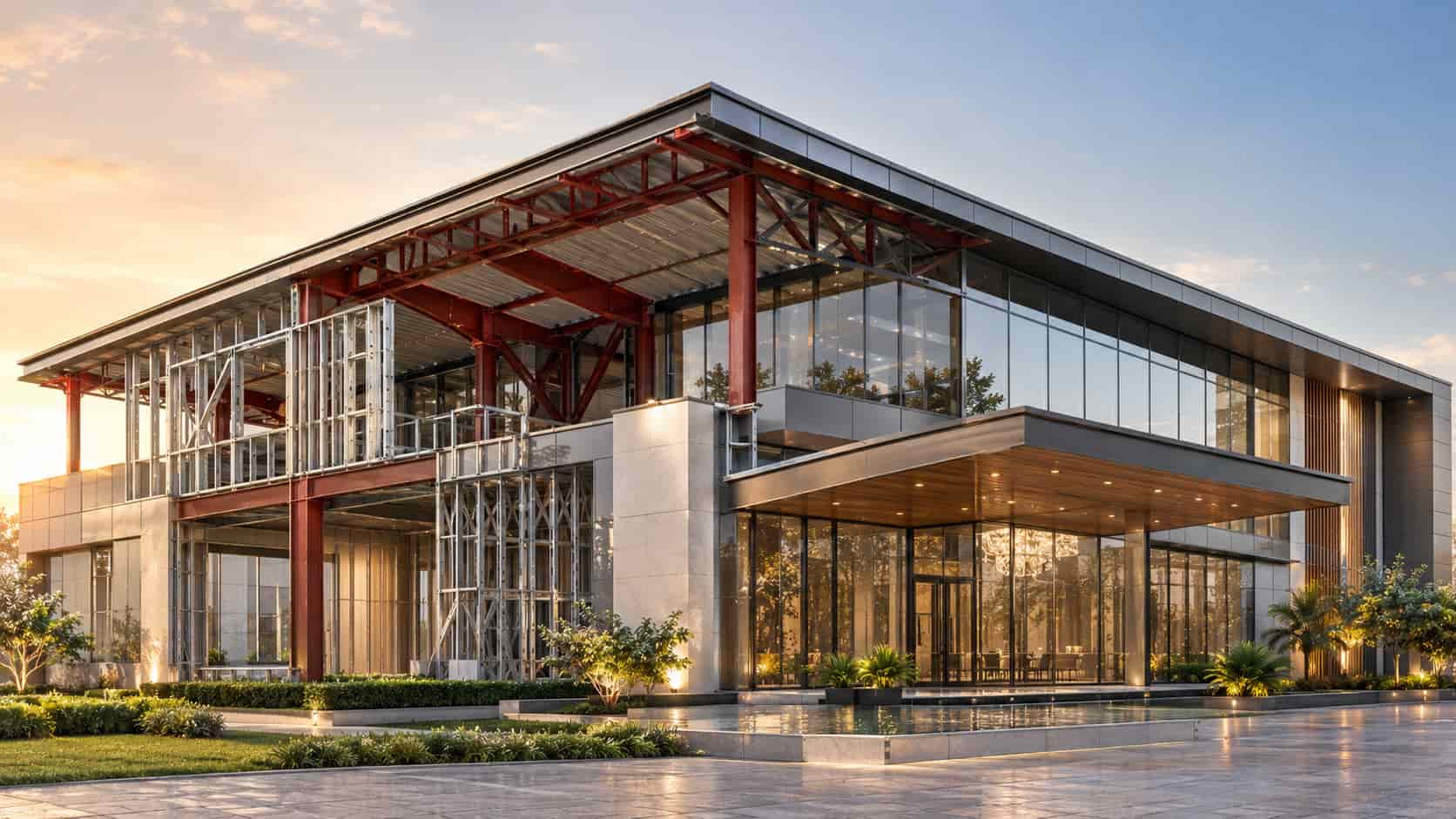 hybrid steel building for commercial use