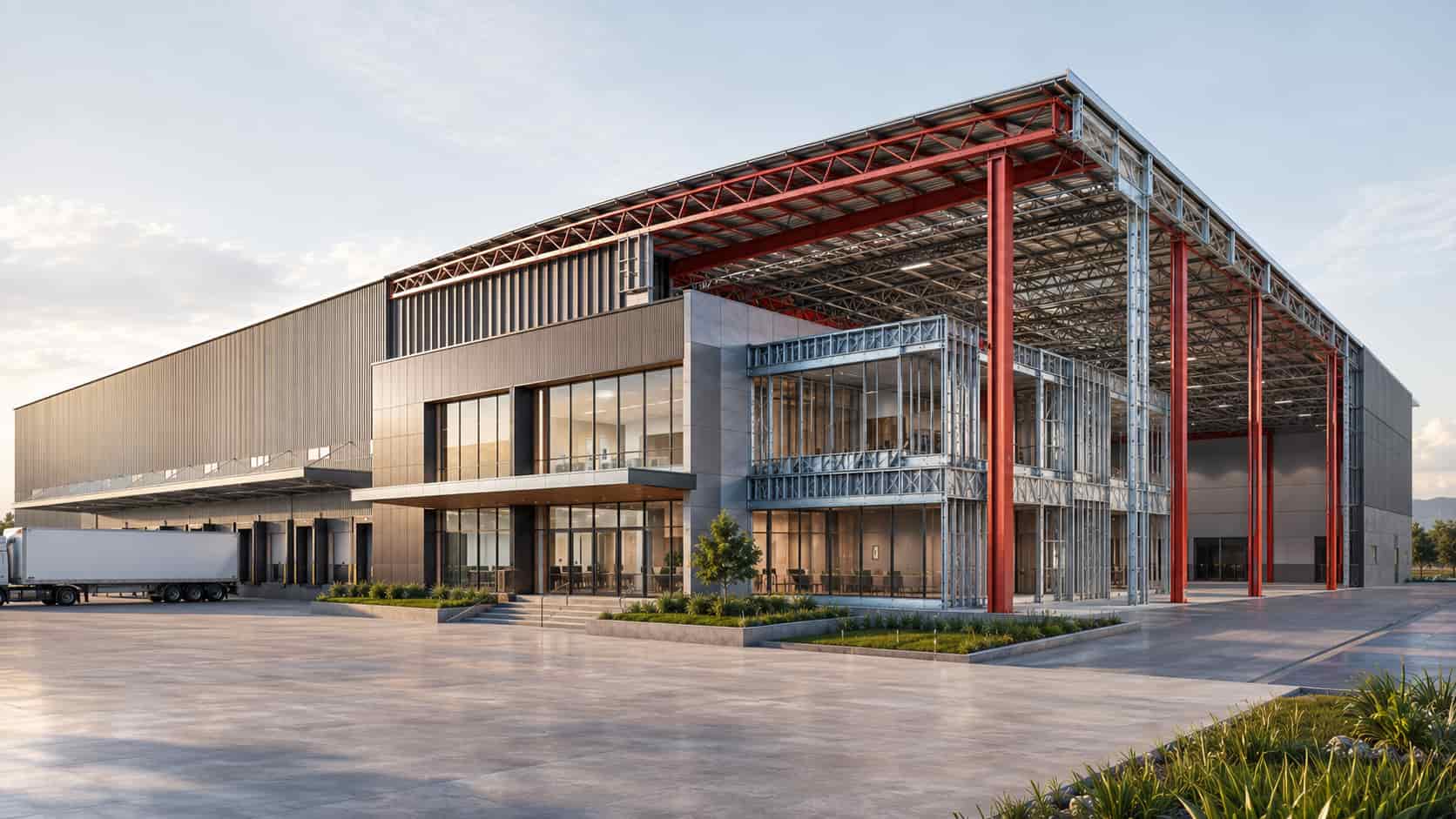 hybrid steel building for industrial use
