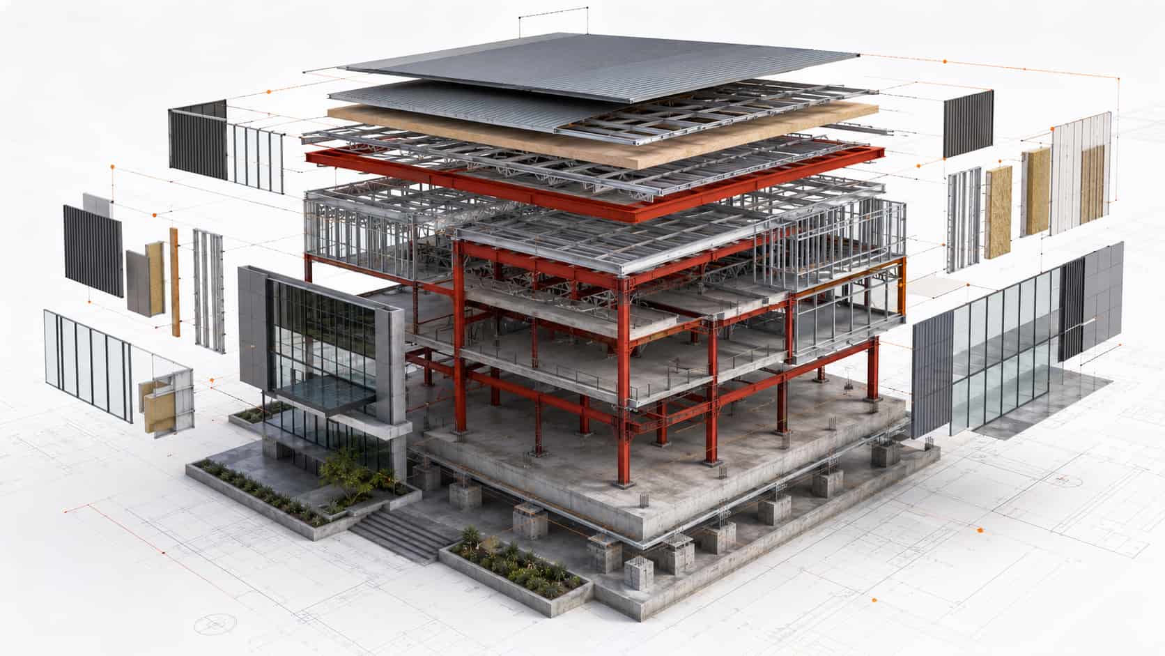 hybrid steel building inside 