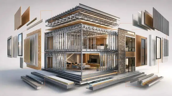Exploded view of a light gauge steel framed house